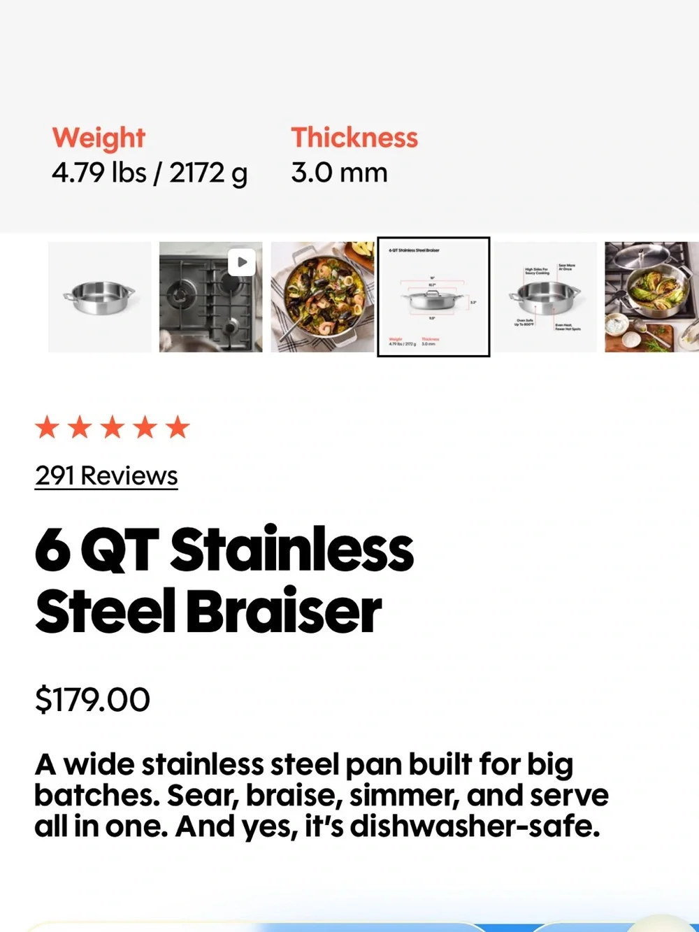 🥘MISEN Brand New 6 Qt Stainless Steel Braiser Pot with Lid Never Used 🥘